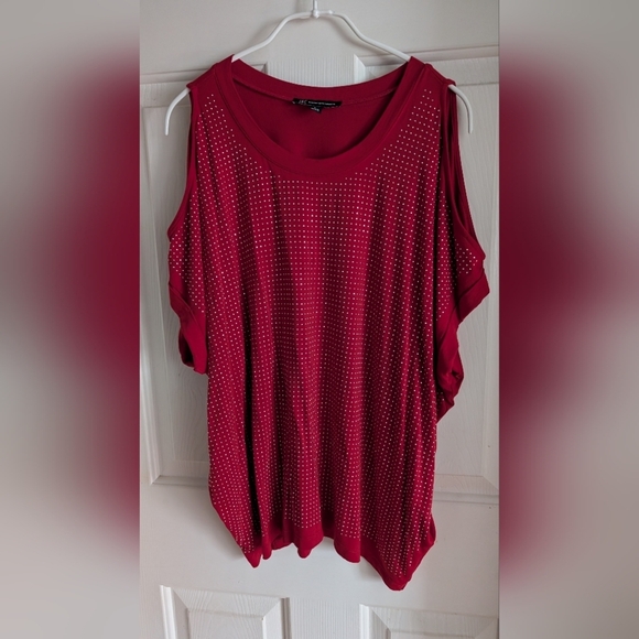 I.N.C. International ConceptsWomen's Cold-Shoulder Studded Top Red Zenith L EUC - Picture 3 of 9